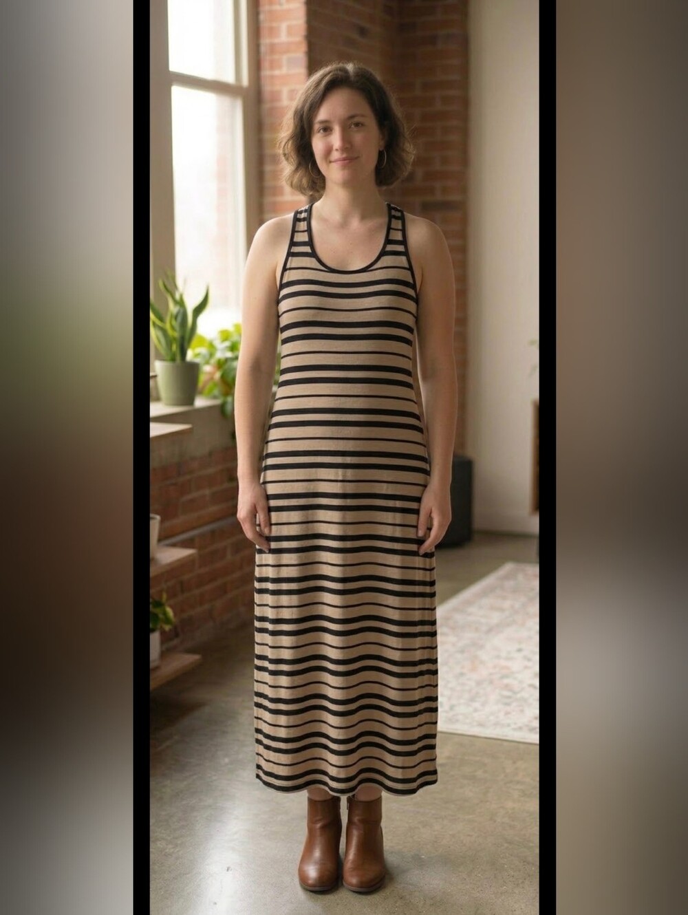 Striped Tank Maxi Dress - Black & Tan